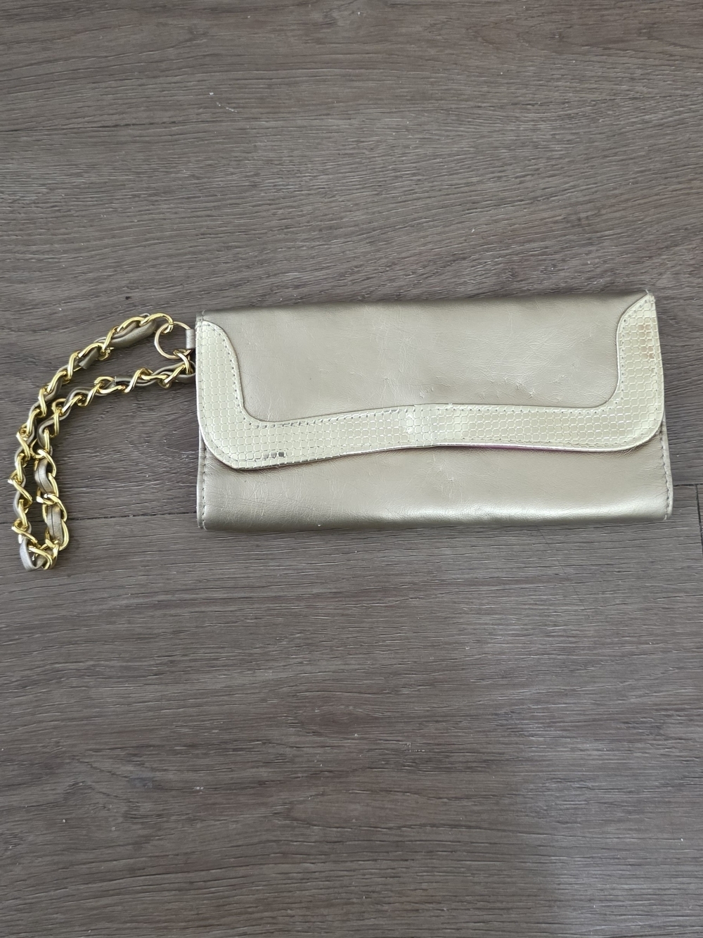 Gold Leather Chain Wristlet Clutch